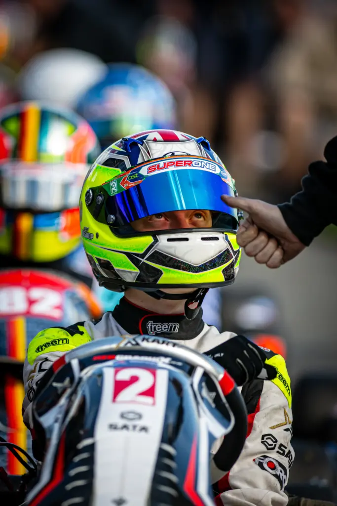 Riley Bishop on karting grid before race start