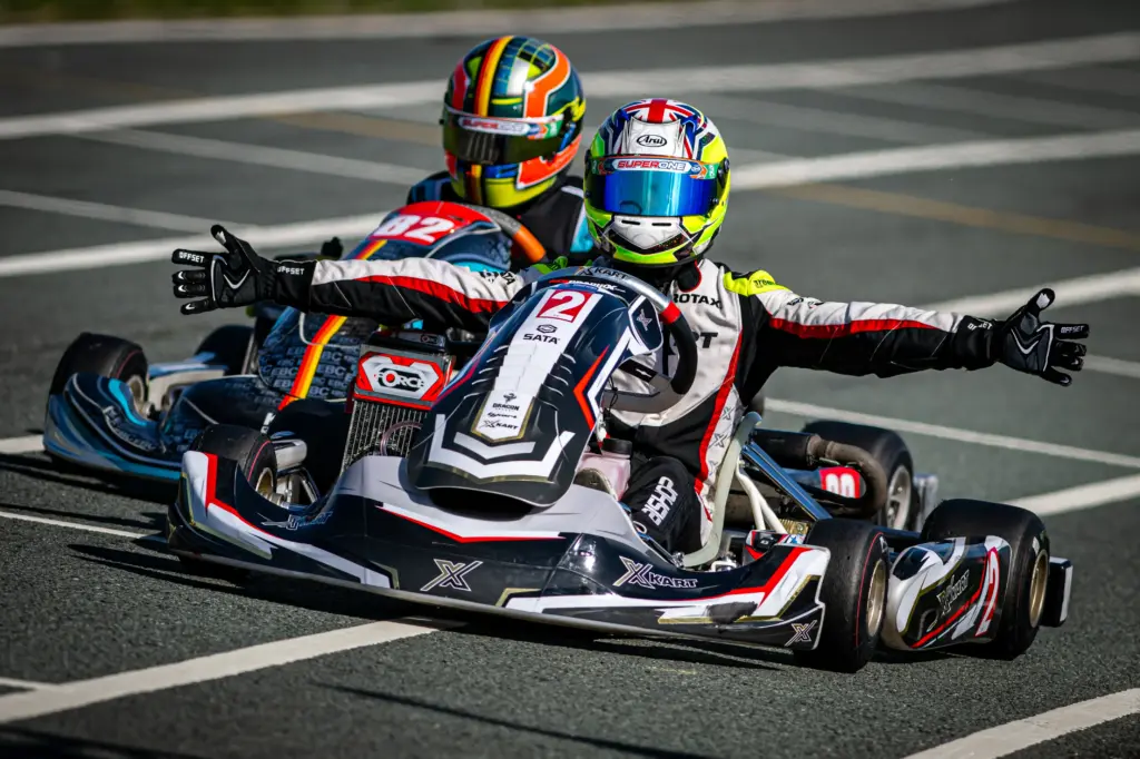 Riley Bishop overtaking during kart race battle